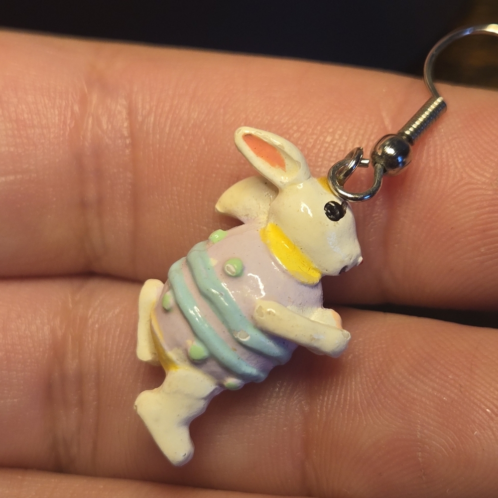 Bunnies Dressed As Easter Eggs Dangle Earrings with Pastel Colors - Picture 4 of 8